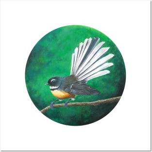 New Zealand fantail bird (piwakawaka) - Painting Posters and Art